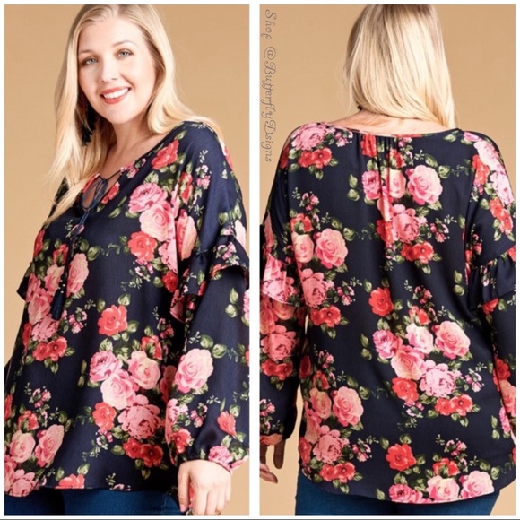 Oddi Plus Navy Floral Ruffle Top - Picture 4 of 9